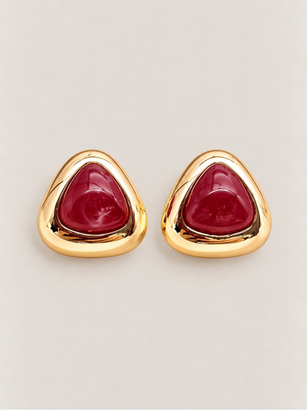 New! Cranberry Red Gemstone Gold Triangle Beaded Statement Earrings NWOT